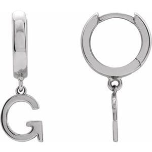 14K WHITE INITIAL G HINGED HUGGIE EARRING
