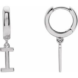 14K WHITE INITIAL I HINGED HUGGIE EARRING