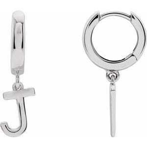 14K WHITE INITIAL J HINGED HUGGIE EARRING