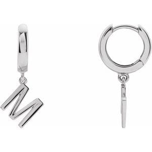 14K WHITE INITIAL M HINGED HUGGIE EARRING