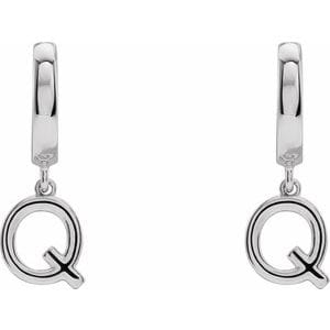14K WHITE INITIAL Q HINGED HUGGIE EARRING