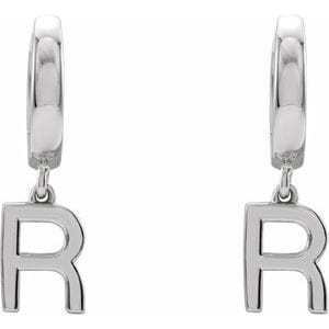 14K WHITE INITIAL R HINGED HUGGIE EARRING