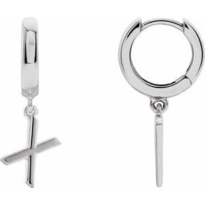 14K WHITE INITIAL X HINGED HUGGIE EARRING