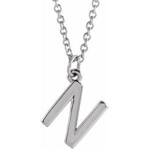 14K WHITE INITIAL N DANGLE 16" NECKLACE