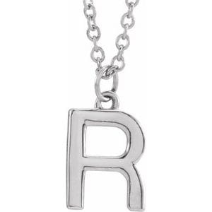 14K WHITE INITIAL R DANGLE 18" NECKLACE