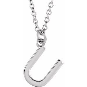 14K WHITE INITIAL U DANGLE 16" NECKLACE
