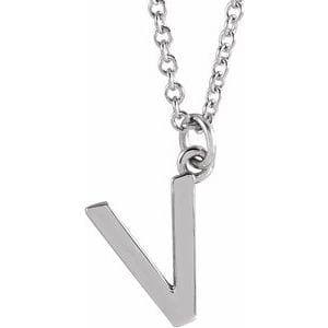 14K WHITE INITIAL V DANGLE 16" NECKLACE