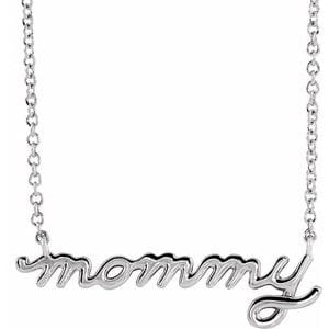 14K WHITE PETITE MOMMY SCRIPT 16" NECKLACE