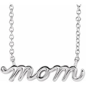 14K WHITE PETITE MOM SCRIPT 18" NECKLACE
