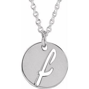 14K WHITE SCRIPT INITIAL F 16-18" NECKLACE