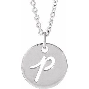 14K WHITE SCRIPT INITIAL P 16-18" NECKLACE