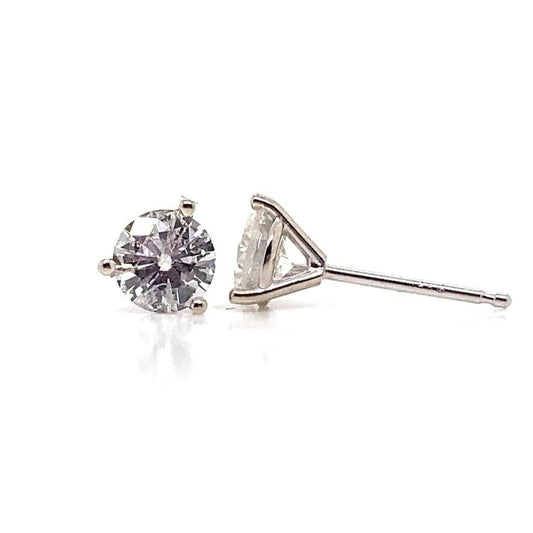 14K WHITE GOLD .93CT TW NATURAL DIAMOND ROUND BRILLIANT H/SI2-I1 MARTINI STYLE STUD EARRINGS