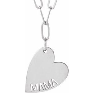 14K WHITE MAMA HEART 18" NECKLACE