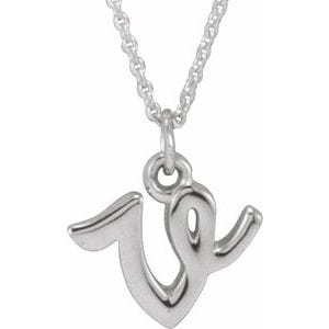 14K WHITE PETITE INITIAL V 16" NECKLACE