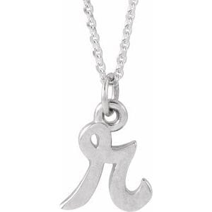 14K WHITE PETITE INITIAL R 16" NECKLACE