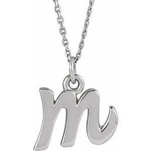 14K WHITE PETITE INITIAL M 16" NECKLACE