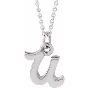14K WHITE PETITE INITIAL U 16" NECKLACE