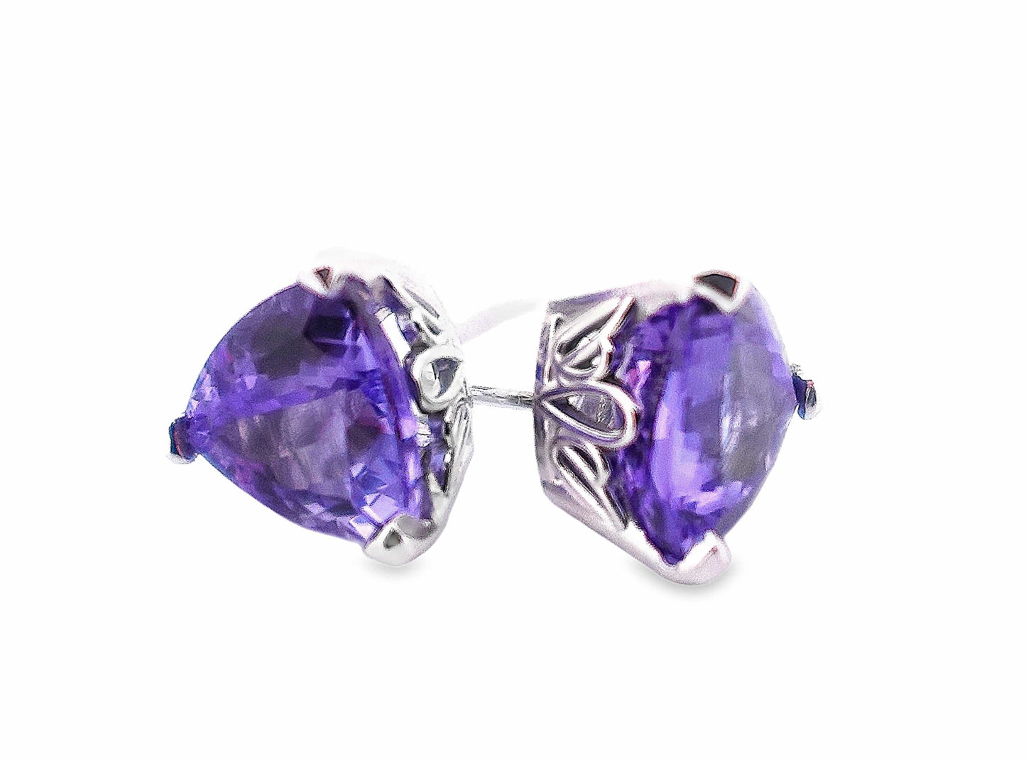 14KW 2.70CTW TRILLION TANZANITE AA SCROLL STUD EARRINGS