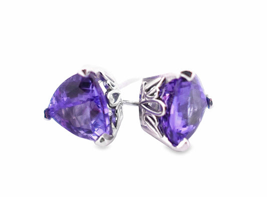14KW 2.70CTW TRILLION TANZANITE AA SCROLL STUD EARRINGS