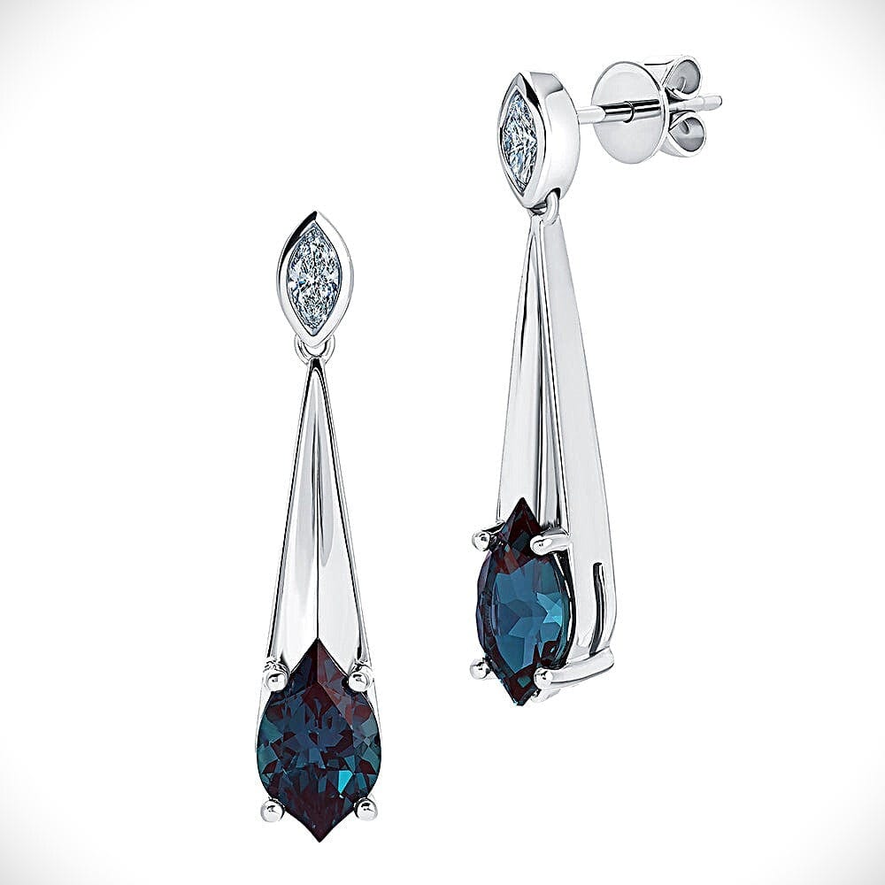 14K WHITE GOLD 10X6MM 3.08CT LAB ALEXANDRITE .25CT LAB GROWN DIAMOND DROP STYLE EARRINGS