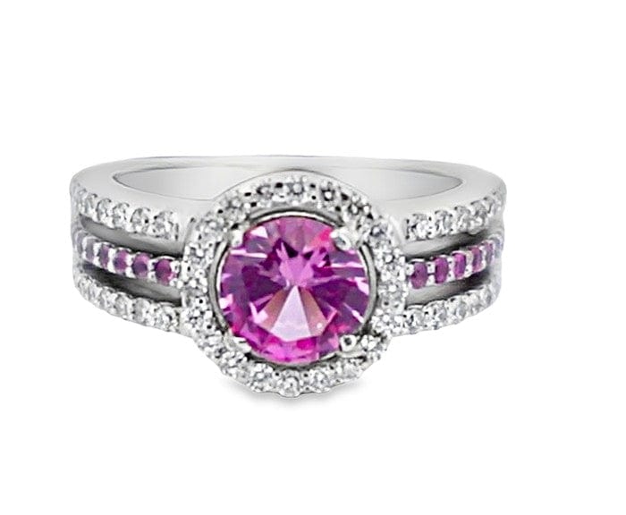 14KW 1.15CT NAT PINK SAPPHIRE CENTER .55CTW DIA .20CTW SAPPHIRE HALO RING