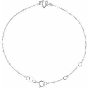 14K WHITE INITIAL V 6 1/2-7 1/2" BRACELET