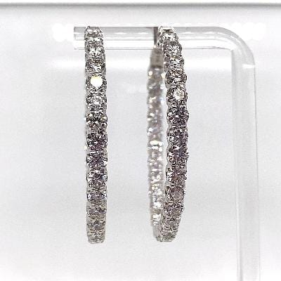 14K WHITE GOLD 9.30 CT TW LAB GROWN ROUND BRILLIANT DIAMOND OVAL SHAPE IN AND OUT STYLE HOOP EARRINGS