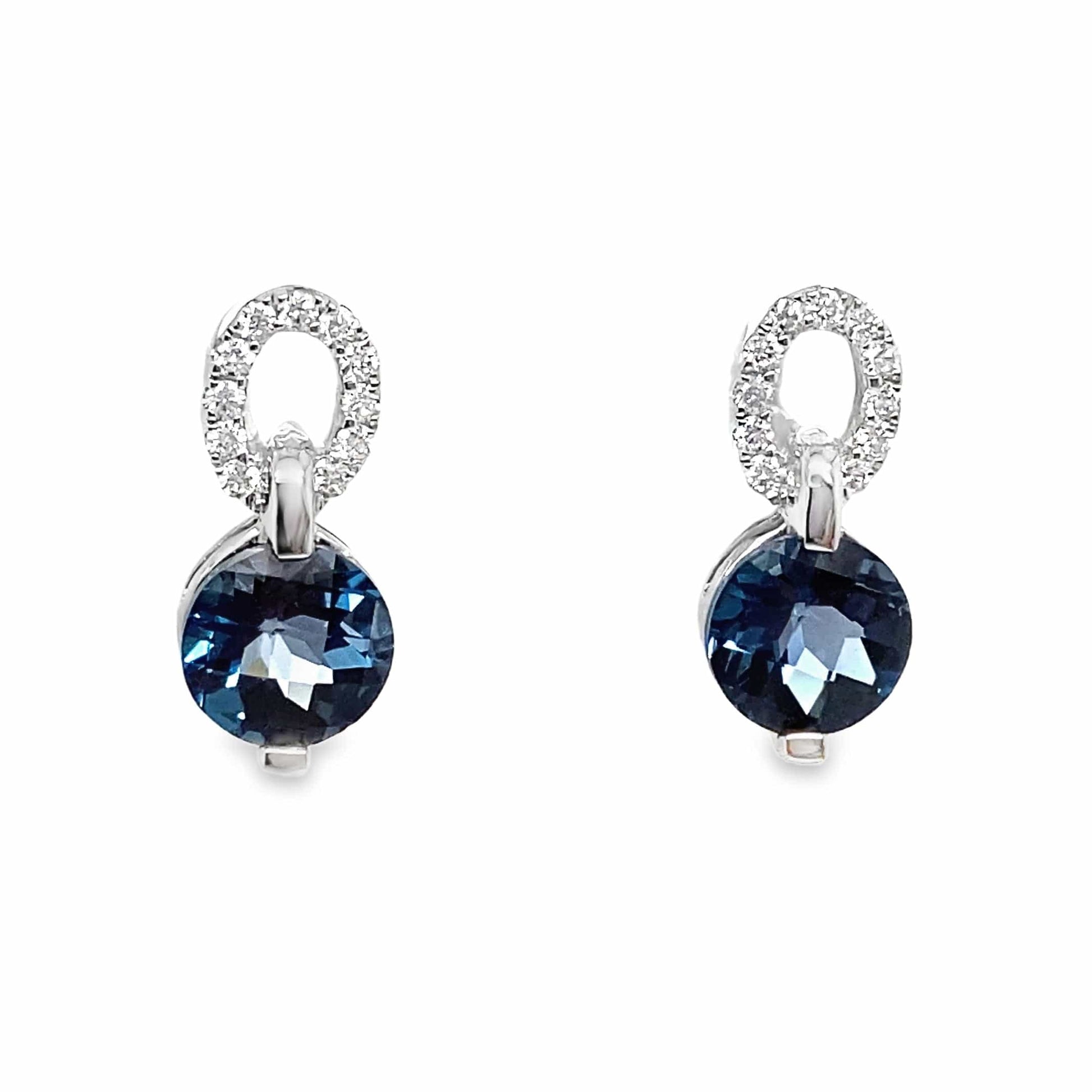 14K WHITE GOLD 2.00 CT TW LONDON BLUE TOPAZ AND 0.13 CT TW NATURAL DIAMOND ACCENT EARRINGS