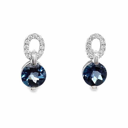 14K WHITE GOLD 2.00 CT TW LONDON BLUE TOPAZ AND 0.13 CT TW NATURAL DIAMOND ACCENT EARRINGS