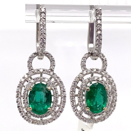 14K WHITE GOLD EMERALD EARRING EMERALD 2.4 ROUND BRILLIANT 0.81