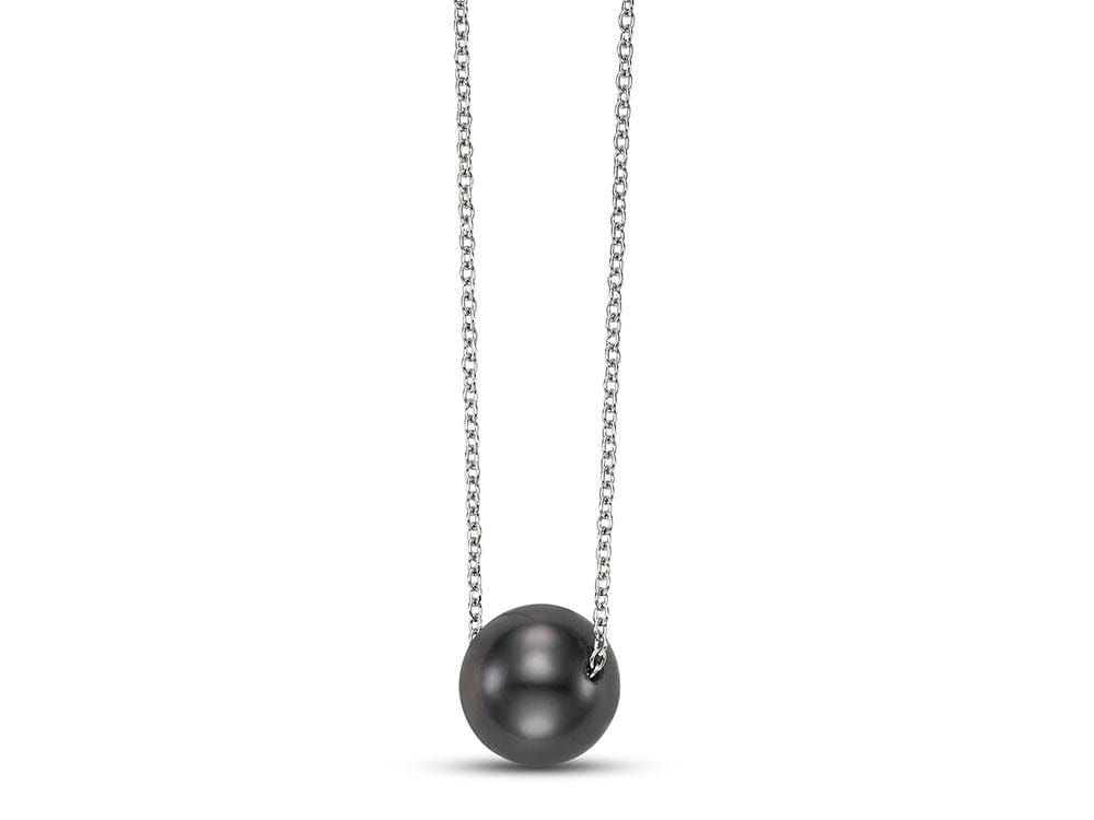 8-9mm dark Tahitian pearl floating on a delicate 14k white gold chain necklace.