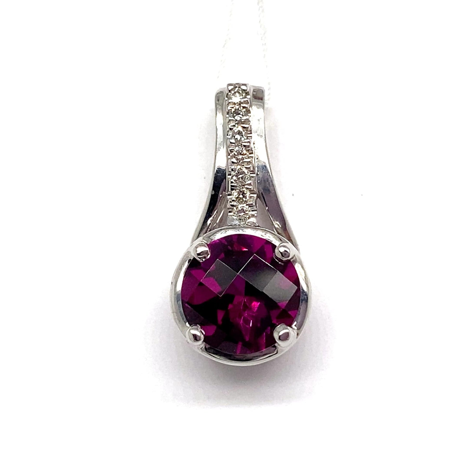 14K WHITE GOLD 3.60 CT RHODOLITE CENTER 0.09 CT TW NATURAL DIAMOND ACCENT PENDANT