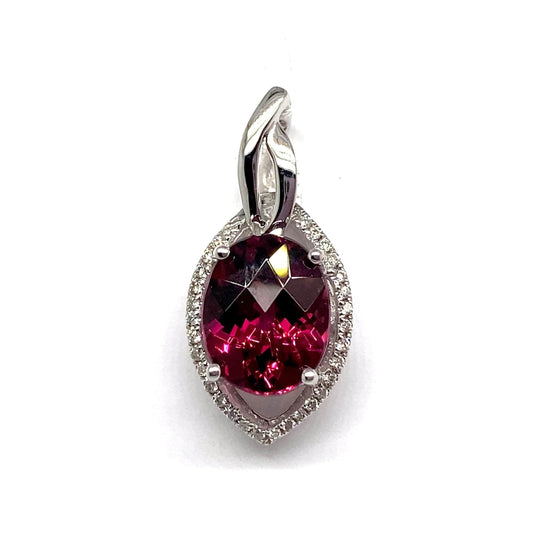 14K WHITE GOLD 3.25 CT RHODOLITE CENTER 0.186 CT TW NATURAL DIAMOND ACCENT PENDANT
