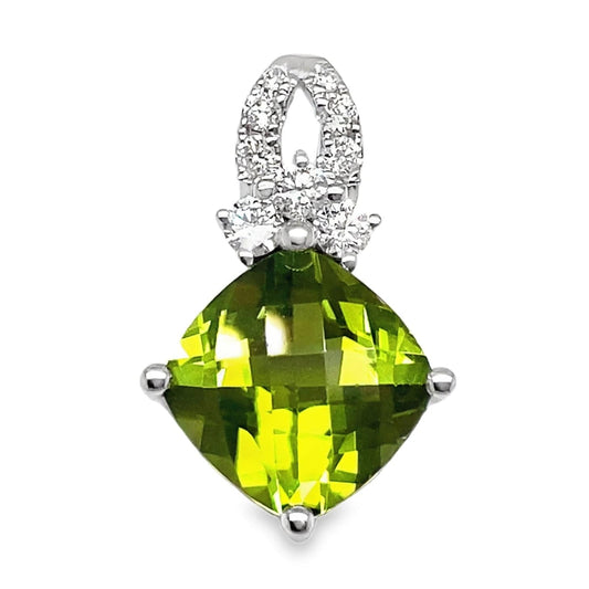 14K WHITE GOLD 2.73 CT PERIDOT CENTER 0.164 CT TW NATURAL DIAMOND ACCENT PENDANT
