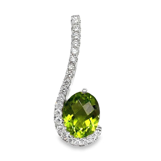 14K WHITE GOLD 1.95 CT PERIDOT CENTER 0.27 CT TW NATURAL DIAMOND ACCENT PENDANT
