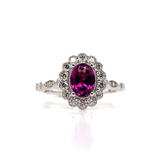 14K WHITE GOLD 1.13 CT PURPLE GARNET CENTER 0.46 TW NATURAL DIAMOND ACCENT RING