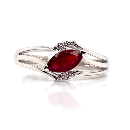 14K WHITE GOLD 0.75 CT RUBY CENTER 0.044 TW NATURAL DIAMOND ACCENT RING