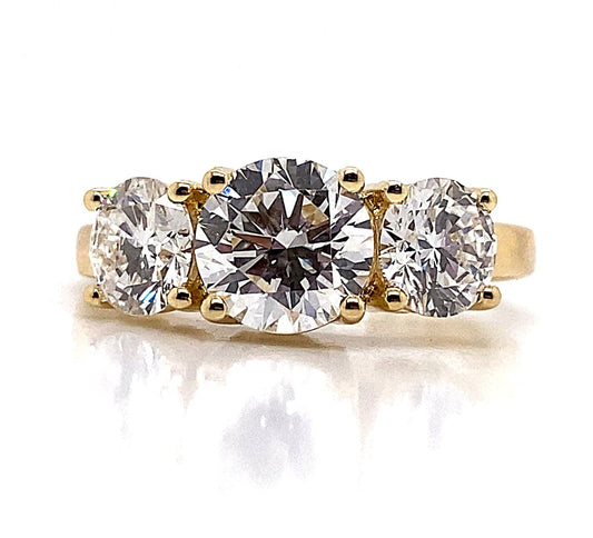 14K YELLOW GOLD 3 CT TW LAB GROWN 3-STONE DIAMOND RING