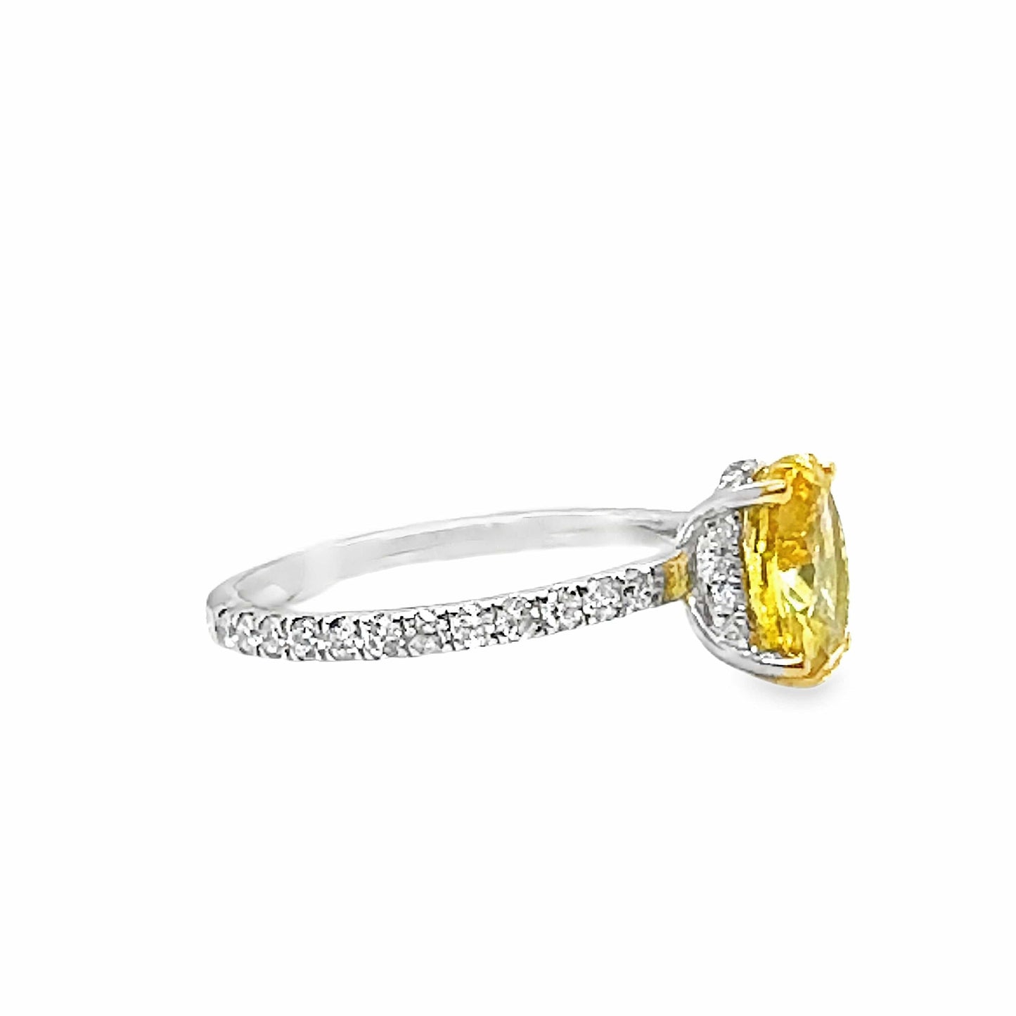 14KW LAB GROWN 1.55 CT YELLOW DIAMOND FASHION RING 0.5CTW ACCENT DIAMONDS