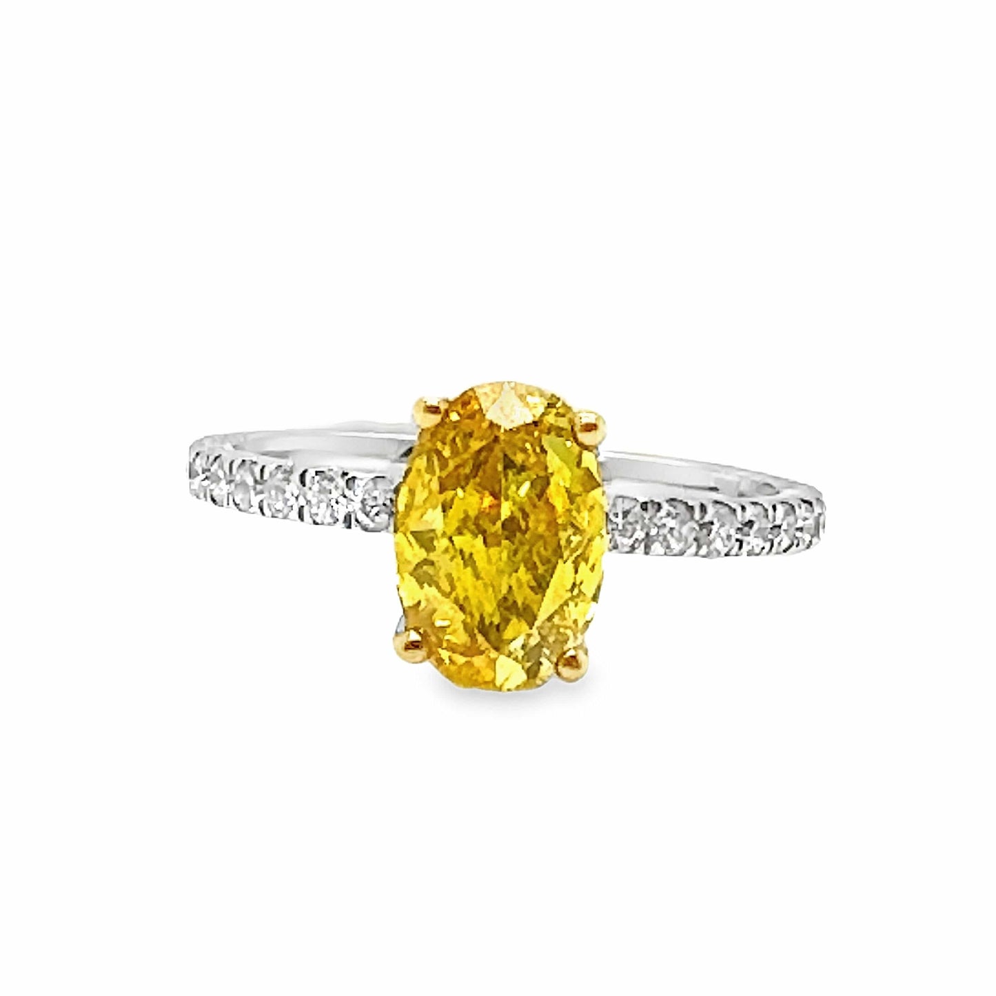 14KW LAB GROWN 1.55 CT YELLOW DIAMOND FASHION RING 0.5CTW ACCENT DIAMONDS