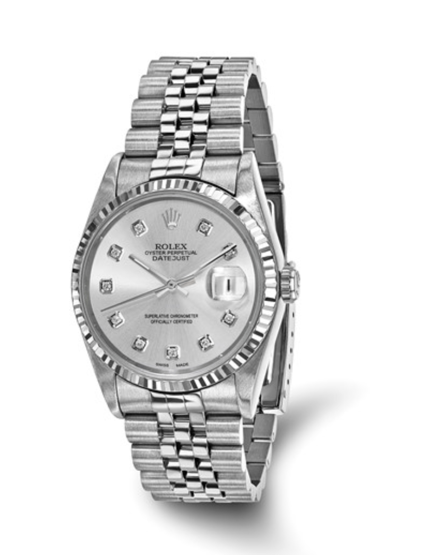 Rolex 36 mm Jubilee Datejust with Silver Diamond Dial & 18k Fluted Bezel
