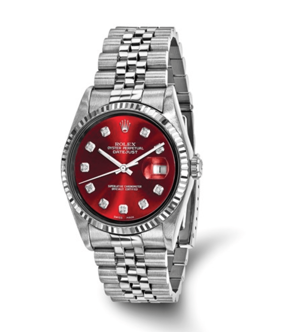 Rolex 36mm Jubilee Datejust Red Diamond Dial And 18k Fluted Bezel Watch