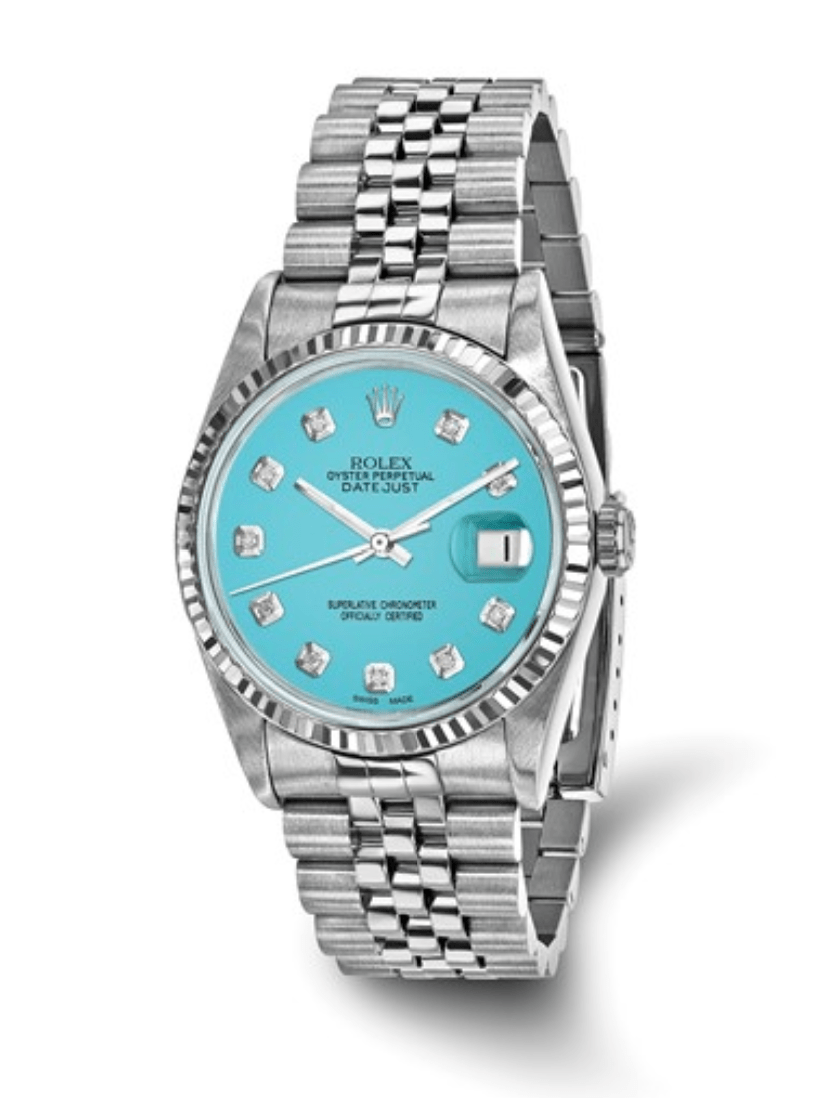 Rolex 36mm Jubilee Datejust Teal Diamond Dial 18K Fluted Bezel