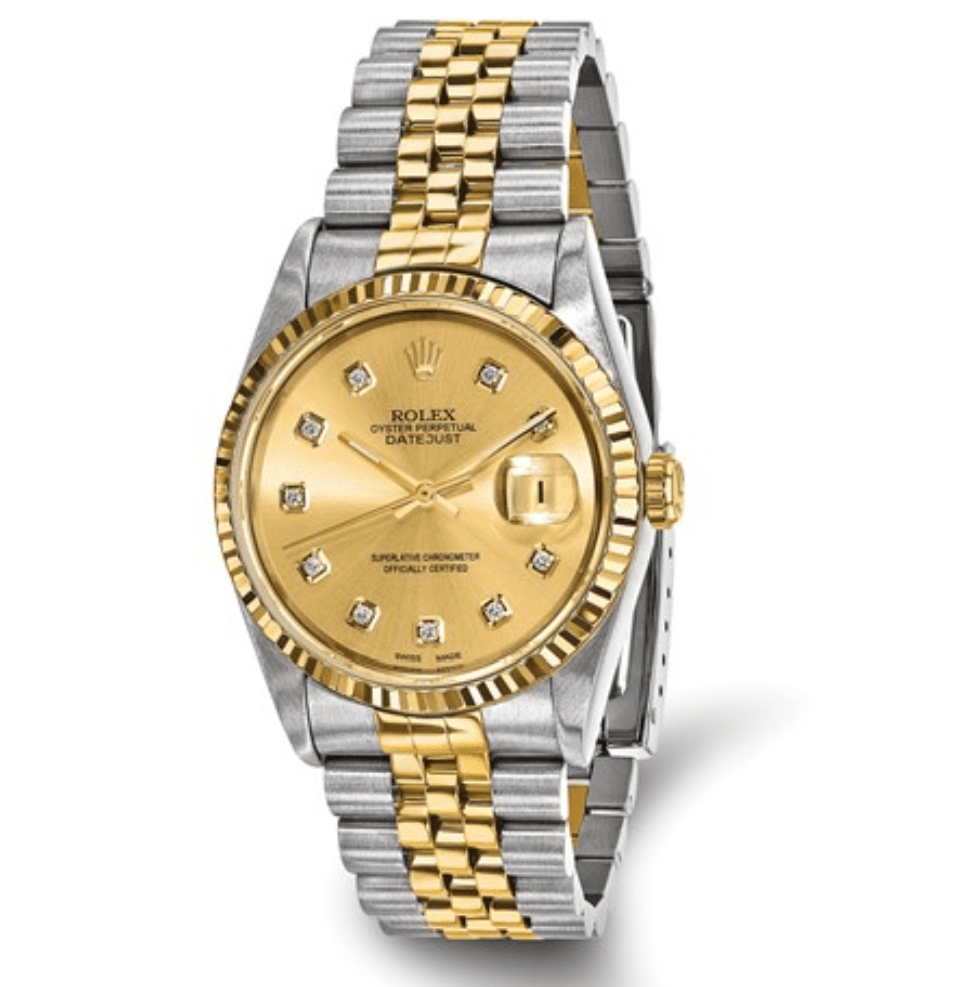 Rolex 36mm Datejust Champagne Diamond Dial Steel Yellow Gold Watch