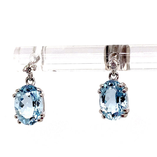 14K WHITE GOLD 1.40 CT TW AQUAMARINE CENTER 0.036 CT TW NATURAL DIAMOND ACCENT EARRINGS