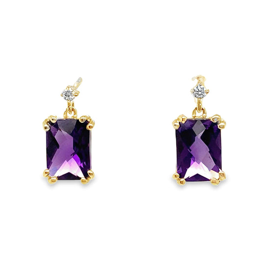 14K WHITE GOLD 1.90 CT TW AMETHYST CENTER 0.036 CT TW NATURAL DIAMOND ACCENT EARRINGS