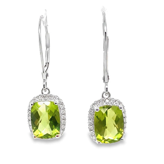 14K WHITE GOLD 4.60 CT TW PERIDOT CENTER 0.288 CT TW NATURAL DIAMOND ACCENT EARRINGS