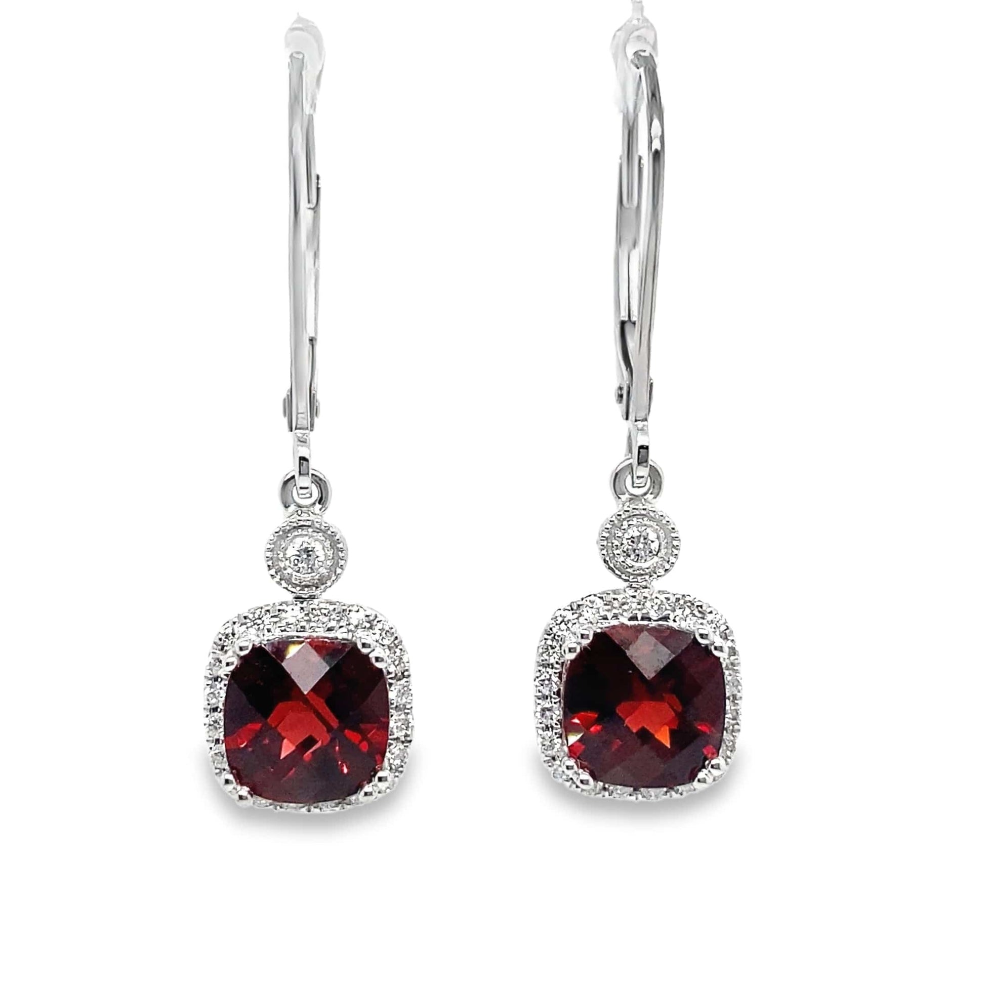 14K WHITE GOLD 4.20 CT TW GARNET CENTER 0.276 CT TW NATURAL DIAMOND ACCENT EARRINGS