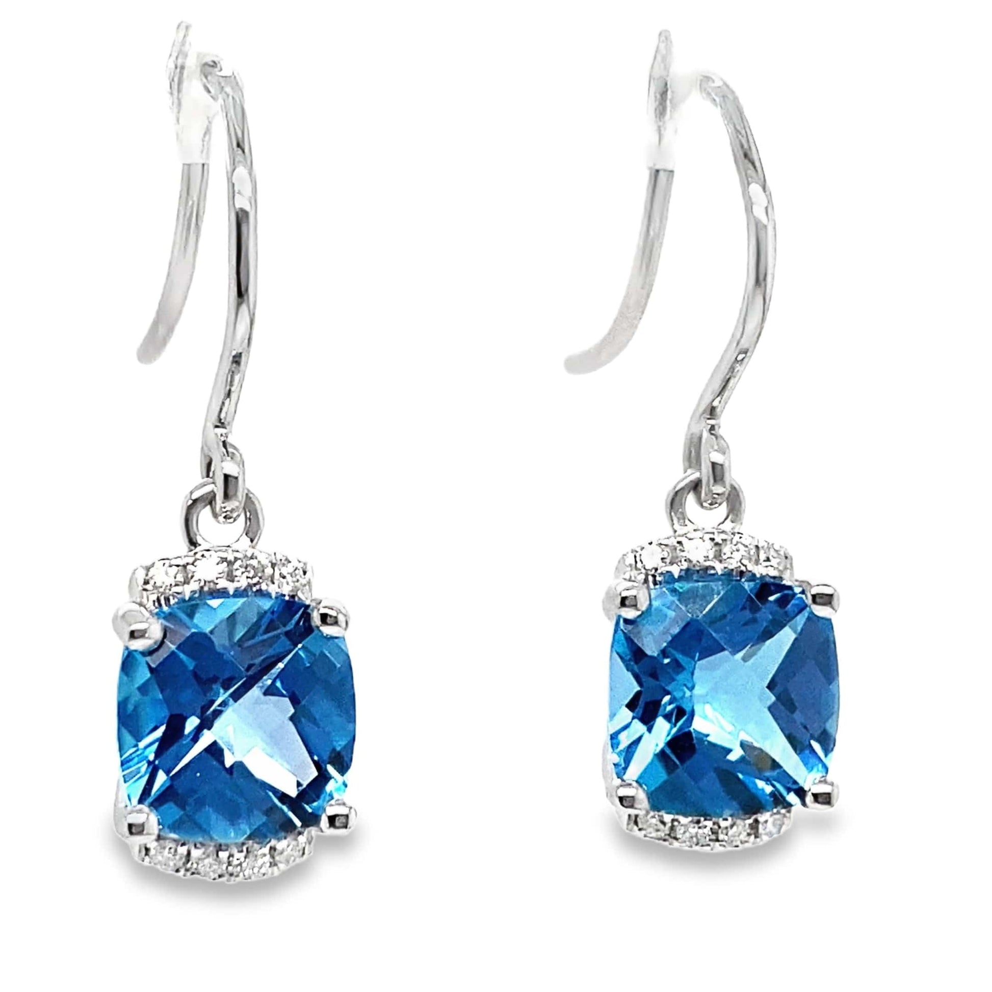 14K WHITE GOLD 3.80 CT TW SWISS BLUE TOPAZ CENTER 0.096 CT TW NATURAL DIAMOND ACCENT EARRINGS