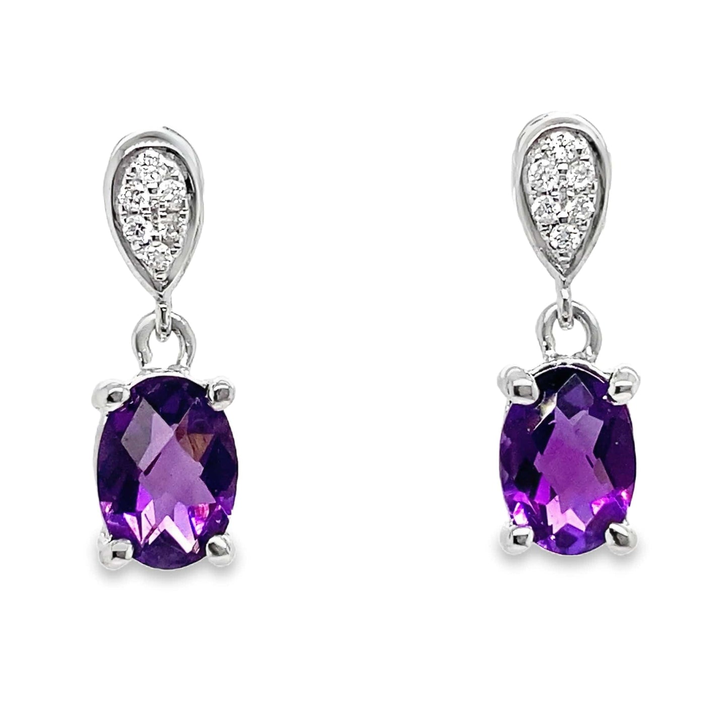 14K ROSE GOLD 1.70 CT TW AMETHYST CENTER 0.072 CT TW NATURAL DIAMOND ACCENT EARRINGS